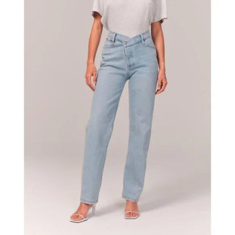 Abercrombie A&F  High Rise Dad Jean Light With Criss-Cross Waistband…